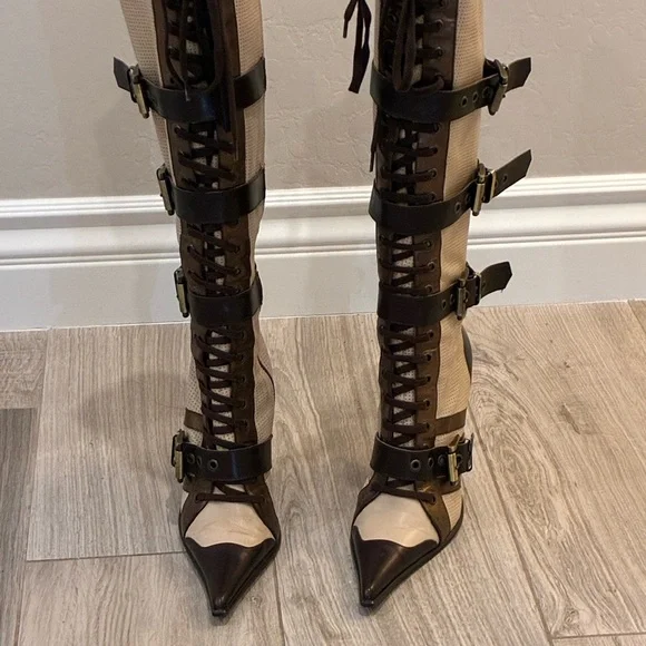 Gianmarco Lorenzi Brown and Cream Heeled Boots - Picture 2 of 8